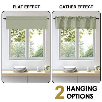 OWENIE Bob 1 PCS Light Green Valances for Windows, Faux Linen Textured Kitchen Window Curtains Valance for Bedroom Living Room, Modern Soft Airy Solid Rod Pocket Bathroom Cafe Curtain, 60Wx14L Inch