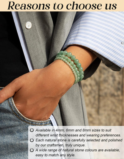 Landorilo Beaded Bracelet for Men Women, 6mm Natural Stone Green Aventurine Healing Crystal Stretch Bracelets, Ideal Christmas Birthday Jewelry Gifts with Energy Card，Replacement Beads Included