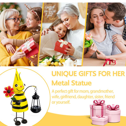 Garden Decor Bee Solar Statues,Unique Garden Statues Bee with Solar Lantern Waterproof, Birthday Gifts for Women Mom Grandma, Front Patio Balcony Yard Art Lawn Ornaments Porch Outdoor Decoration