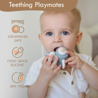 Moonkie Baby Silicone Toy Bundle | Food-Grade Push Cars (3-Pack) & Bunny Stacking Rings (7-Piece) | Safe One-Piece Design for Teething & Play | Montessori Educational Toys for Infants & Toddlers 6M+ |