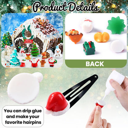 DIYDEC 32Pcs Christmas Miniature Figurines, Mini Resin Figurines to Hide Small Resin Santa Claus Snowman Xmas Trees Animals for Xmas Goodie Bag Fillers Winter New Year Holiday Party Favors Decorations
