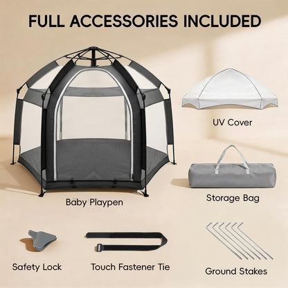 Palopalo Black Pop Up Baby Beach Tent - UPF50+ Sun Protection Canopy & Mosquito Net, Instant Setup Portable Playpen for Indoor & Outdoor Play, Lightweight Pack and Play Yard