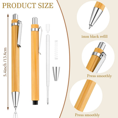 Leelosp 60 Pcs Bamboo Pen Retractable Ballpoint Pen Black Ink 1 mm Sustainable for Writing Office Products Wooden Bamboo Ballpoint for Journal Supplies Decorations