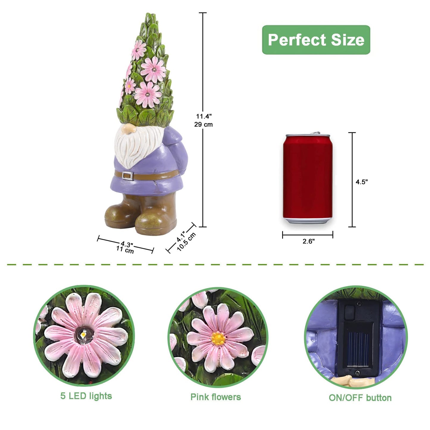 Nacome Solar Garden Outdoor Statues Gnome with Succulent and 7 LED Lights - Lawn Decor for Patio, Balcony, Yard Ornament for Mom Grandma Women