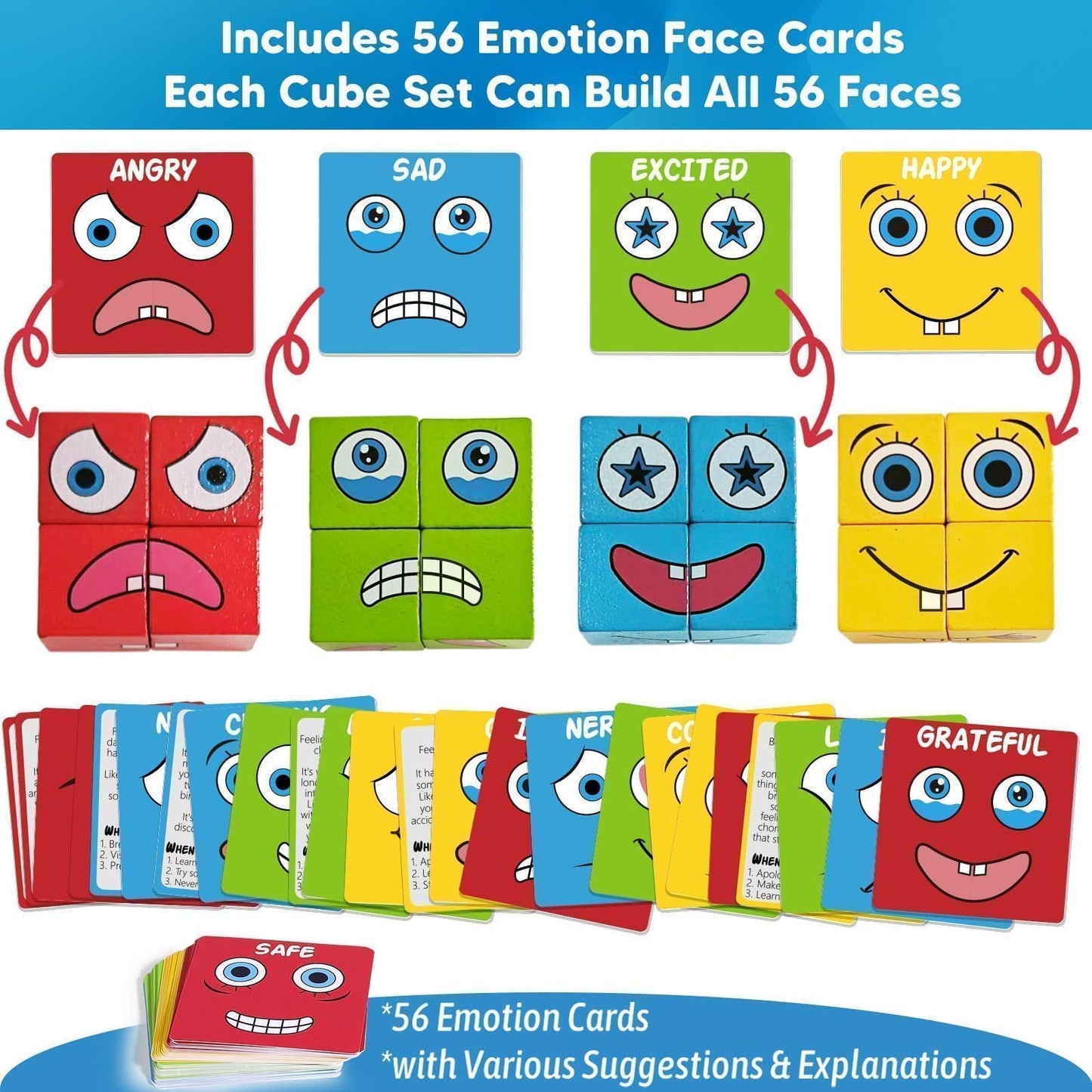 Garybank Feelings Cube Game for Kids Social Emotional Learning, W/56 Emotion Cards, Autism Speech Therapy Materials & Activities, School Counselor Office Must Haves, Feeling Toy for Kids