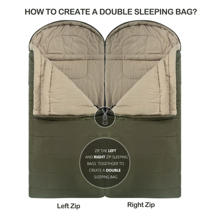 HiZYNICE 0 Degree Sleeping Bags for Adults Winter Camping Cold Weather XXL Wide Long.Green Right Zip.Compression Sack Included
