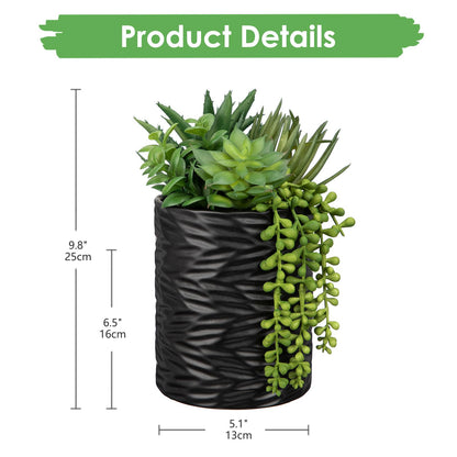 Hollyone Artificial Succulents in Pots Faux Succulents Plants Fake Succulent Arrangement Potted Plants with Black Ceramic Vase for Office Desk Bathroom Shelf Living Room Indoor Home Decor Large