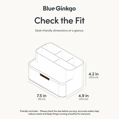 BLUE GINKGO Compact Desk Organizer – Small 5-Compartment, Half Drawer Storage – Pen Holder, Stationery Organizer for Desktop, Vanity, Shelf (Made in Korea, White)