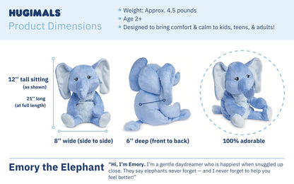 HUGIMALS Emory the Elephant 20 Inch 4.5 lb Heavy Cute Sensory Weighted Comfort Plush | Large Unscented Washable Self Care Calming Stuffed Animal for Kids, Teens and Adults
