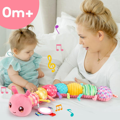 Baby Girls Toys 0-6 Month Music Animal Stuffed Caterpillar Toy for Infant 0-3 3-6 Months Mirror Crinkle Rattle Tummy Time Sensory Toys for 3 4 5 6-12 Month Old Newborn Baby Shower Easter Gifts