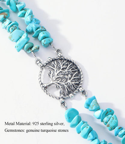 DOLIOX Boho Genuine Turquoise Bracelet for Women Western 925 Sterling Silver Gemstone Tree of Life Bracelets Jewelry for Her Wife Mom