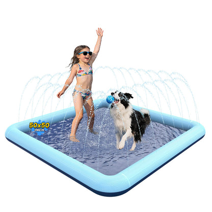 VISTOP Non-Slip Splash Pad for Kids and Dog, Thicken Sprinkler Pool Summer Outdoor Water Toys - Fun Backyard Fountain Play Mat for Baby Girls Boys Children or Pet Dog (50 * 50 inch, Blue&Blue)