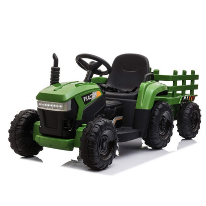 TOBBI Kids Electric Ride On Toy Tractor, Toddlers 12V Battery-Powered Car to Drive, 35W Dual Motor 6-Wheels Trailer Vehicle with 3-Speeds/LED & Horn Functions for Chirdren Aged 3-6-Dark Green