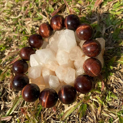 18mm Red Tigers Eye Bracelet for Men Women | Natural Handmade Protection Root Chakra Gemstone Crystal Jewelry for Large Beads Enthusiast & 3XLarge 9.5-10.5" Wrist | Boost Motivation Confidence