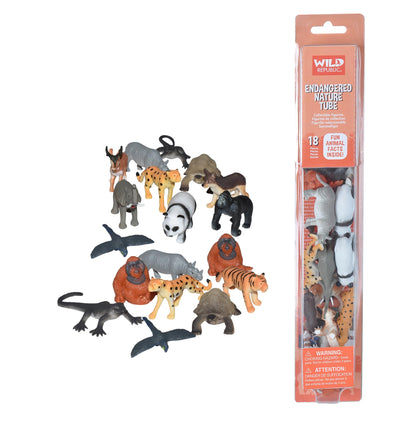 Wild Republic Endangered Animals Nature Tube, Toy Figures, Kids Gifts, Panda, Rhino, Tiger and more, 18 Piece Set
