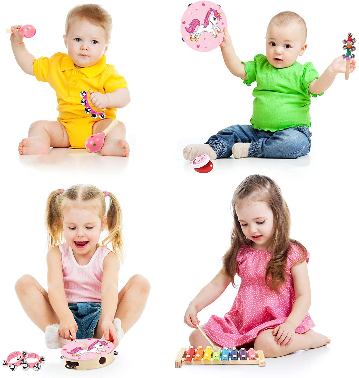 Kids Musical Instruments Sets, 12pcs Wooden Percussion Instruments Toys Tambourine Xylophone for Kids Playing Preschool Education, Early Learning Musical Toys for Boys Girls Chrismas Thanksgiving Gift