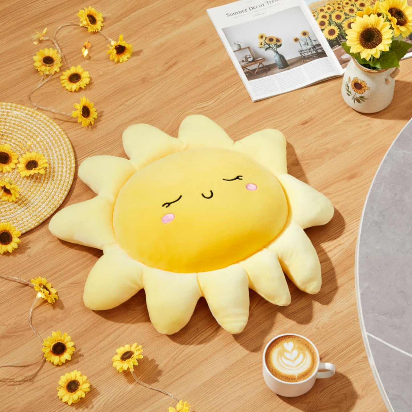 Juexica 1 Pcs Sun Pillow Plush Sofa Cushion Cute Stuffed Sun Shaped Floor Pillow Car Throw Soft Toy for Kids Women Girls Bed Home Decoration (13.7 Inch)