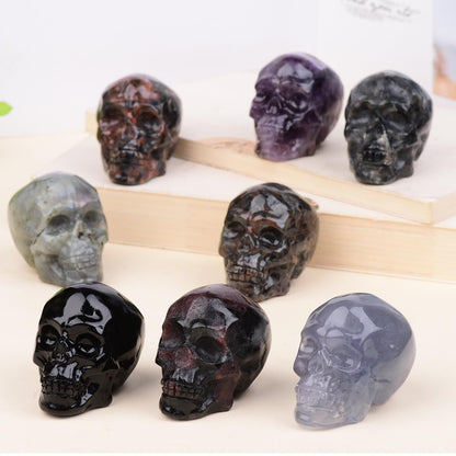 QLRSUXN 2 Inch Mahogany Obsidian Crystal Skulls Decor,Human Skull Sculpture Statues Healing Crystal Decor,Halloween Skull Figurines,Home Office Decoration Christmas Meditation Gifts for Men Women