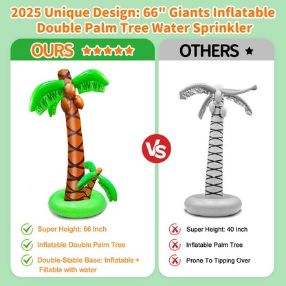 2 Pack Inflatable Palm Trees with Exclusive Two Trunks, 5.5Ft Blow Up Palm Tree Luau Hawaiian Tropical Theme Birthday Indoor Party Decoration, Outdoor Summer Beach Pool Party Supplies Photo Prop Decor