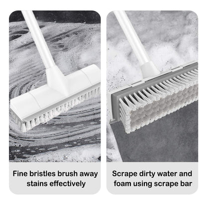 BOOMJOY Floor Scrub Brush with Long Handle, 2 in 1 Scrape and Brush, Stiff Bristles for Cleaning Bathroom, Patio, Garage, Kitchen, Deck, Tile