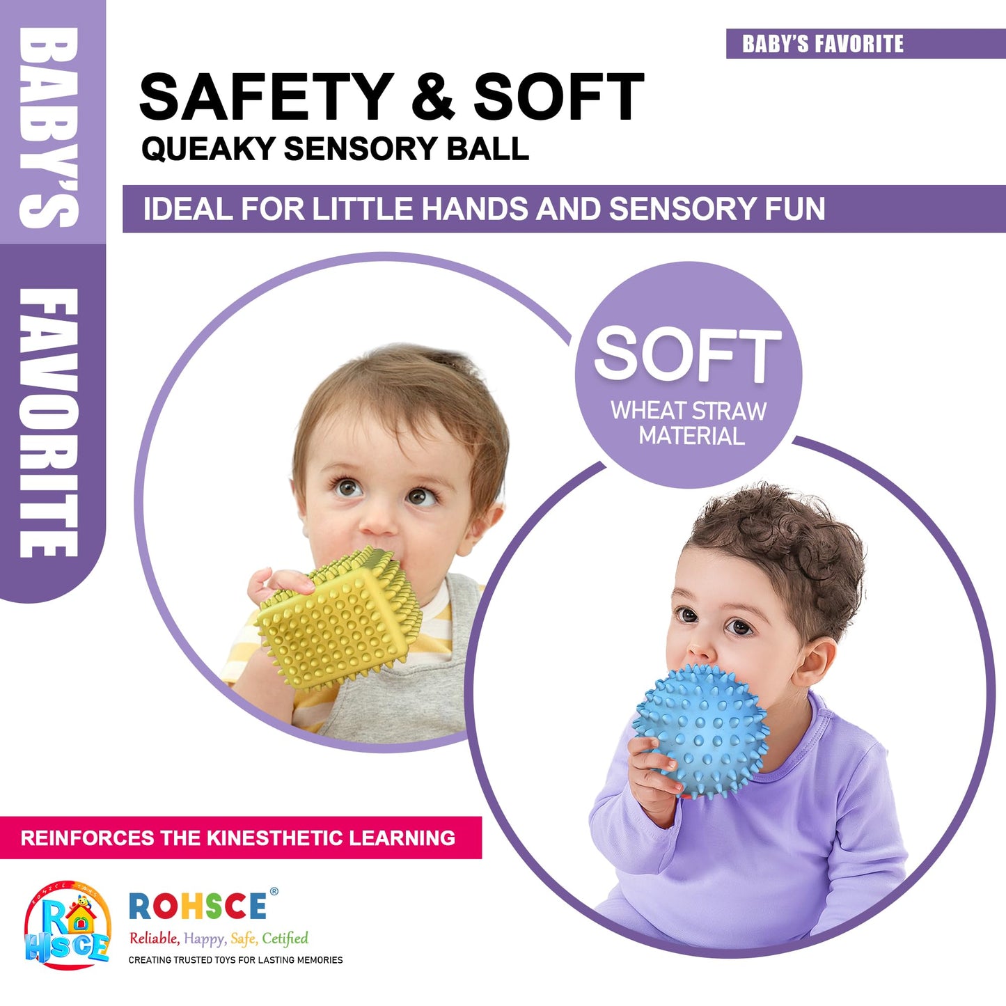 ROHSCE Baby Soft Blocks Building Block Toys 46Pcs,STEM Educational Toddler Gifts,Soft Spiky Sensory Balls - No Hole Wheat Straw Soft Toys for Toddlers