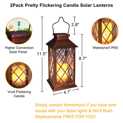 2Pack 10" Solar Outdoor Lanterns Waterproof Garden Gifts Women, Halloween Flickering Flameless Candle Mission Lights for Patio, Outdoor, Party, Yard, Lawn, Mothers' Day Gifts for Mom (Antique Copper)