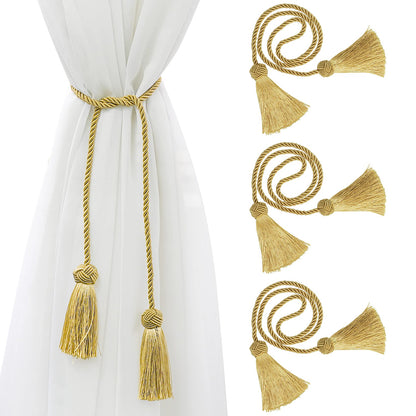 4 Pack Curtain Tiebacks Window Curtain Tiebacks Decorative Tassels Tieback Gold Rope with Tassels for Home Window Office Decoration(Gold)