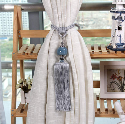 NARAMAX 1Pair Curtain Tassel Tiebacks Charm Crystal Stone Beads Fringe Rope Holdbacks Window Drapery Ball Tassels Rope Holdbacks Curtain Ties for Window Door Home Decorations(Black)