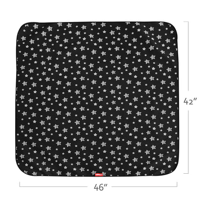 High Chair Mat Waterproof and Washable Splat Mat, Baby Splat Mat for Under High Chair, Non Slip Mat for Art/Crafts/Playtime, Protable Picnic Table Cloth Mat, 46'' x 42'', Black Star