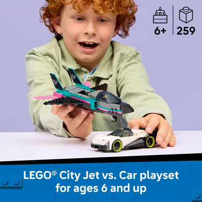 LEGO City Jet vs. Car Building Toys for Kids - Vehicle Sets for Boys & Girls, Ages 6+ - Gift for Birthdays - Toy Car & Jet W/Driver & Pilot Minifigures - 60489