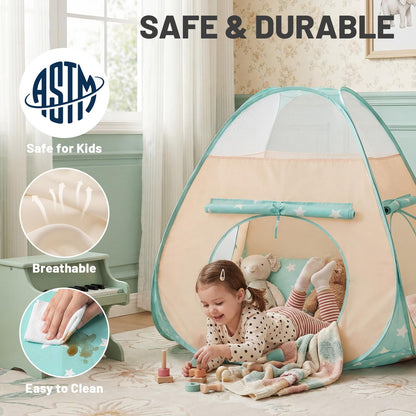 PigPigPen Play Tent for Kids: 3-in-1 Ball Pit with Crawl Tunnel and Princess Tent, Portable Playhouse for Toddlers Boys Girls, Indoor Outdoor Toys Gift Set