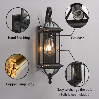 Milaii 18.5" H Copper Outdoor Wall Lights Exterior Waterproof Wall Sconce Light Fixture E26 Socket Oil Rubbed Bronze Porch Light with Clear Glass Lantern Wall Lamp for Front Porch Garage Patio