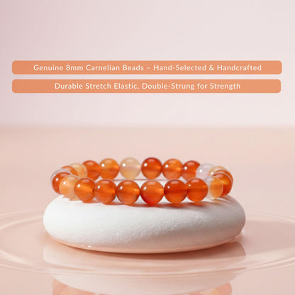 Cherry Tree Collection Carnelian Beaded Bracelet – Genuine 8mm Gemstone Stretch Bracelet for Men & Women – Handmade Crystal Bracelet - (Carnelian - M)