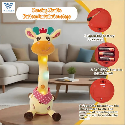 WHNKFB Dancing Giraffe Plush Baby Toy 6-12 Months - Talking Giraffe Stuffed Animal Singing Songs & Repeat What You Say, Musical Light Up Toy for Toddlers 1-3 Years Boy Girl, Soft Interactive Gift