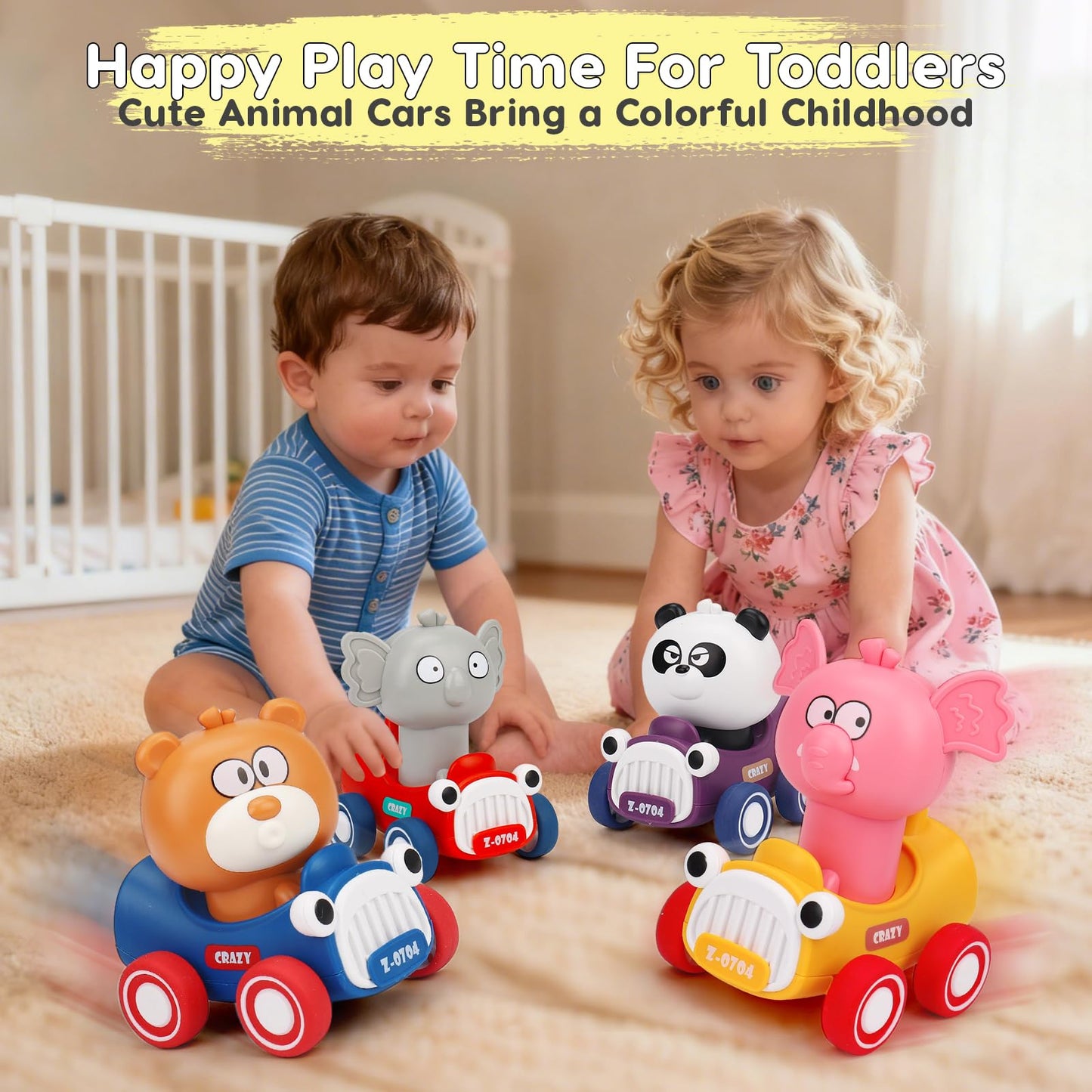 AugToy Press and Go Toy Cars for Toddlers 1-3, Animal Racing Cars Infant Baby Toys 6-9-12-18 Months, Cars Toys for 1 2 Year Old Boy Girl Gifts, One 1st First Year Old Boy Girl Birthday Easter Gifts