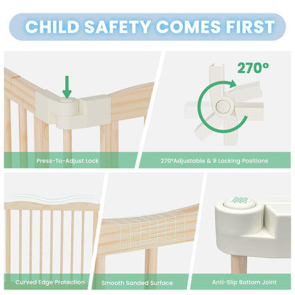7-in-1 Foldable Wooden Toddler Climbing Toys, Foldable Wooden Playpen - Adjustable Wood Baby Play Yard with Child-Proof Lock
