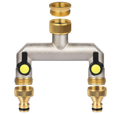 Anstore 2 Way Heavy Duty Faucet Splitter, Two Way Hose Splitter Brass Tee Valve with Handle 3/4" Garden Hose Connector Dual Outlet, Spigot Splitter 2 Way for Home, Yard, Washing Machine, Garden Hoses