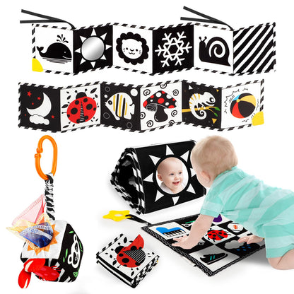 Baobrava 3 PCS Black and White High Contrast Baby Toys for Newborn, Montessori Toy Sensory Infant Tummy Time Toy Baby Essentials 0-6-12 Months Gifts