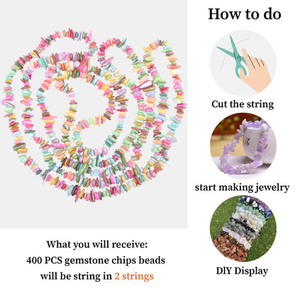 400pcs Pastel Shell Chip Beads 5-8mm Pre-drilled Freeform Loose Gemstone Healing Beads for DIY Jewelry Making Ring Earrings Necklace Bracelet Art Crafts