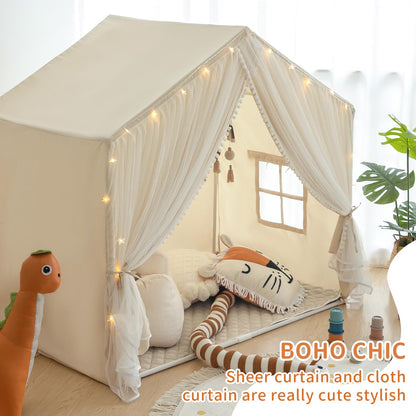 Kids Play Tent with Padded Mat, Kids Tents Indoor Playhouse for Toddler, Large Princess Castle Pompoms Play House Tent for Girl Bed Tents Toys for Boys Girl Birthday House Gift
