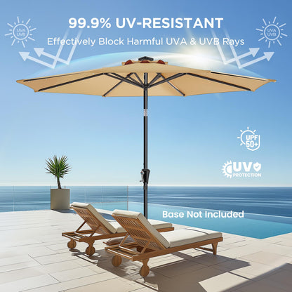 HOMSHADE 9ft Solar Patio Umbrella - Solar Lights LED Lighted Outdoor Market Table Umbrella, UPF50+ UV Protection with Push Button Tilt, Crank for Pool Deck and Garden (Beige)