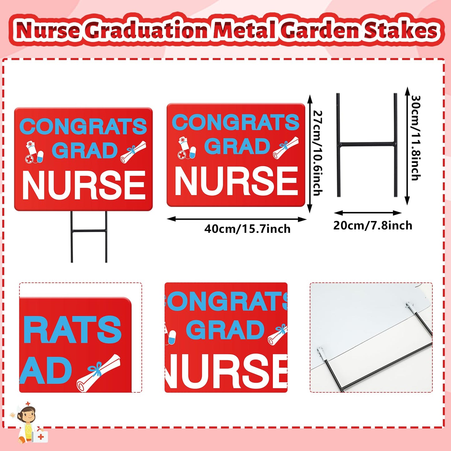 JarThenaAMCS Nurse Graduation Metal Garden Stakes 2026 Congrats Grad Nurse Decorative Lawn Sign Welcome Yard Sign for Medical Nursing Grad Party Outside Lawn Porch Decor