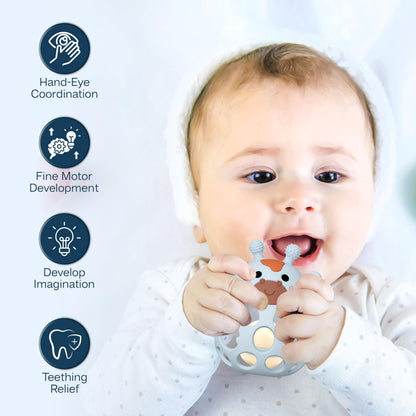 Giraffe Baby Teether with Pacifier Clip - 3 in 1 Teething Toy, Baby Rattle & Clip Set, Sensory Silicone BPA Free, Baby Toys 0-6 Months, Baby Toys 6-12 Months, Teething Relief for Babies