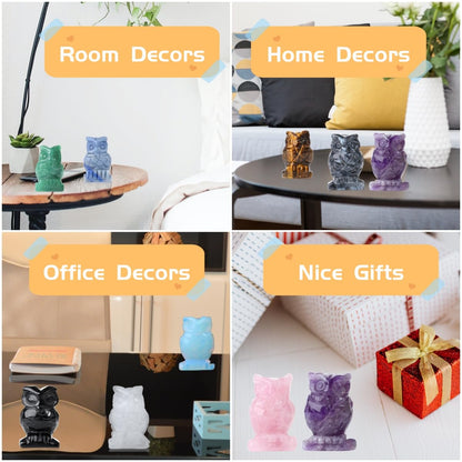 YATOJUZI 2" Owl Decors Natural Crystals Stones Cute Decor Polished Hand-Carved Sculpture Statue Figurines Gemstone Home Office Desk Decoration Reiki Energy Gifts