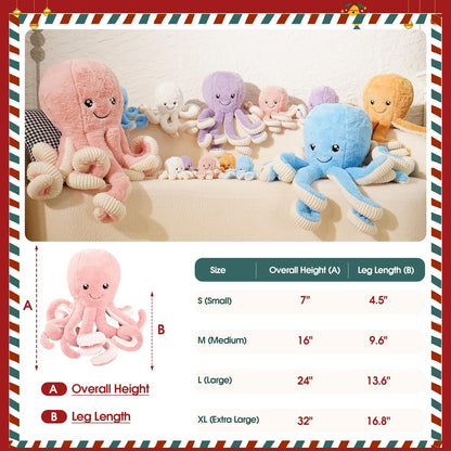 DENTRUN Octopus Stuffed Animals, Giant Octopus Plush Doll Play Toys for Kids Girls Boys Adults Birthday Xmas Halloween Present Stuffed Sea Animals Plushie, 7/16/24/32 Inches, 5 Colors
