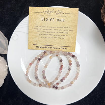 CHCCOYE 4mm Natural Healing Gemstone Bracelet Handmade Yoga Stretch Elastic Bracelet Stress Relief Crystal Jewelry for Men and Women (4mm Violet Jade)