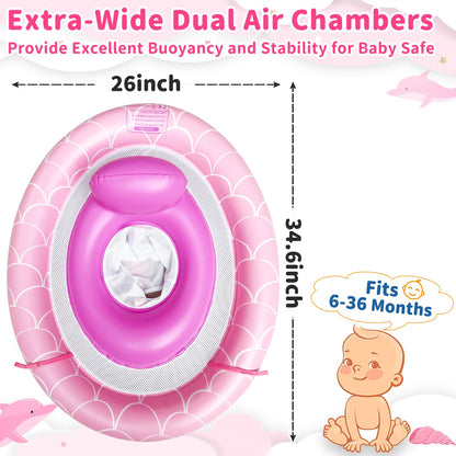 Baby Float with Canopy for Age 6-36 Months, UPF50+ Sun Protection 4 Stage Adjustable Canopy Dual Air Chambers Adjustable Safety Seat Inflatable Swim Pool Float for Baby Toddler