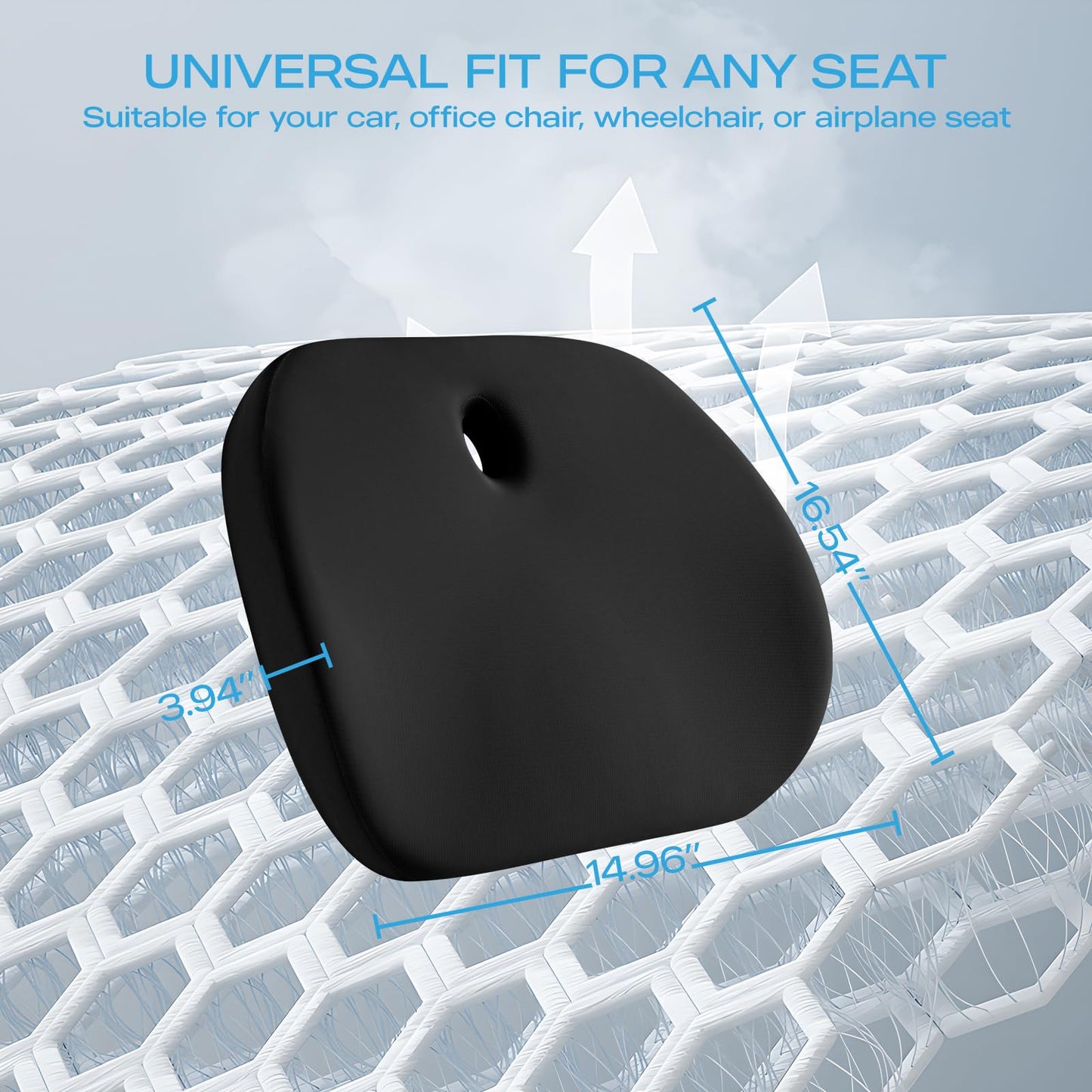 Road Comforts Premium Memory Foam Seat Cushion – Office Chair Cushion, Car Seat Cushion – Chair Cushions for Back & Sciatica Pain Relief – Seat Cushions for Office & Desk (Black)
