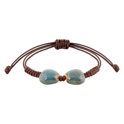 MINACHI Bohemian Blue Heart Shape Ceramic Bead Adjustable Leather Bracelet, Boho Hippie Summer Jewelry Gift for Women
