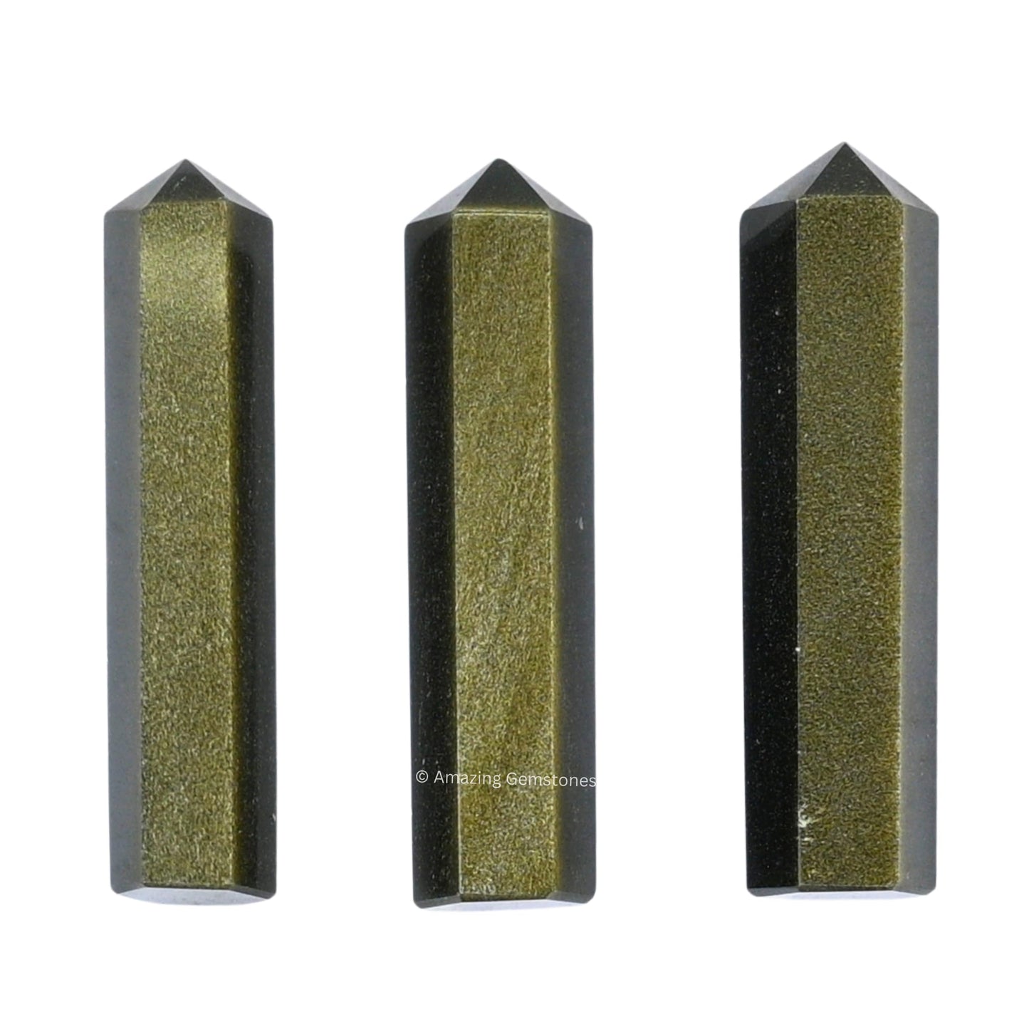 Amazing Gemstone Gold Sheen Obsidian Crystal Points Bulk Healing Crystals - Pack of 3 Single Terminated Healing Wand Point Bulk Crystals for Crafts, Crystal Grid, DIY - - Beginners Gift